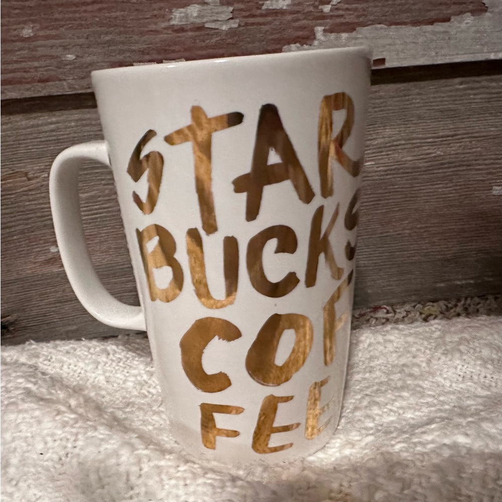 Starbucks 16 OZ Latte mug! White and Gold!